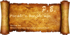 Pordán Benjámin névjegykártya